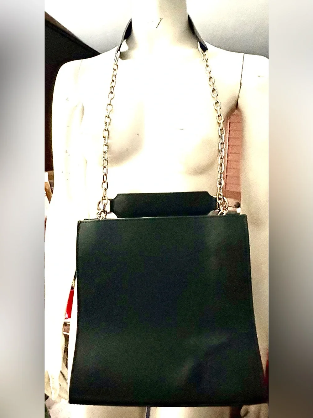 Camille Vost Detached topDark Green Suede and leather crossbody with Gold accent